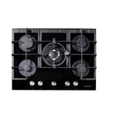 NordMende HGX703BGL 70cm Gas Hob with Cast Iron Pan Supports and Central Wok Burner Black Glass